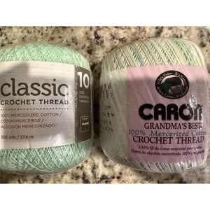 Lot of 3 Crochet Thread Size 10 Mercerized Cotton Caron Baby Rainbow, Mint, Rose